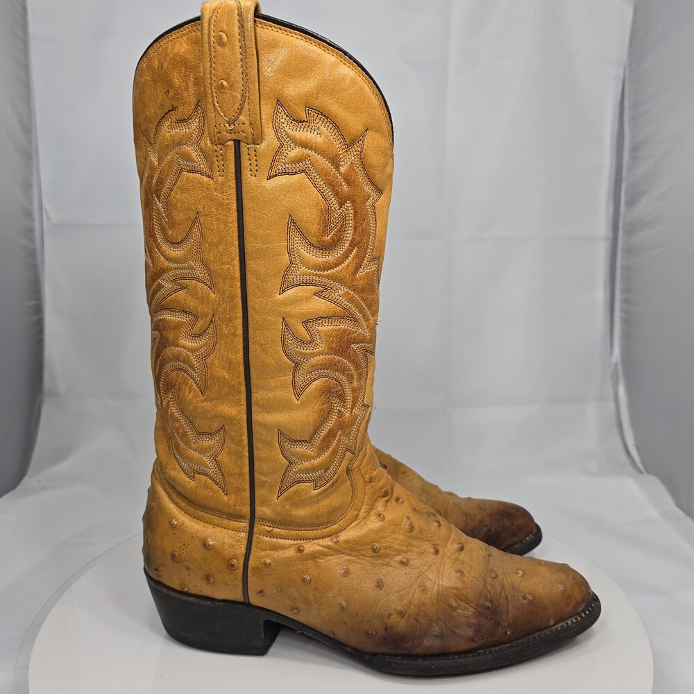 Mezcalero 1197 Ostrich Print Leather Boots 26.5 EE Mexico/US 8.5 EE Wide Tan